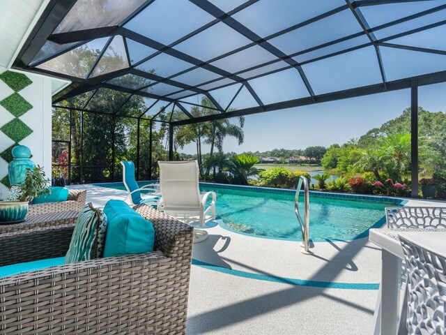 8687 Woodbriar Dr, Sarasota, FL 34238 - outdoor pool with a patio area and a lanai