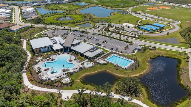 8355 Velda Trl, Sarasota, FL 34241 - aerial overview of property's location with a pool and a nearby body of water