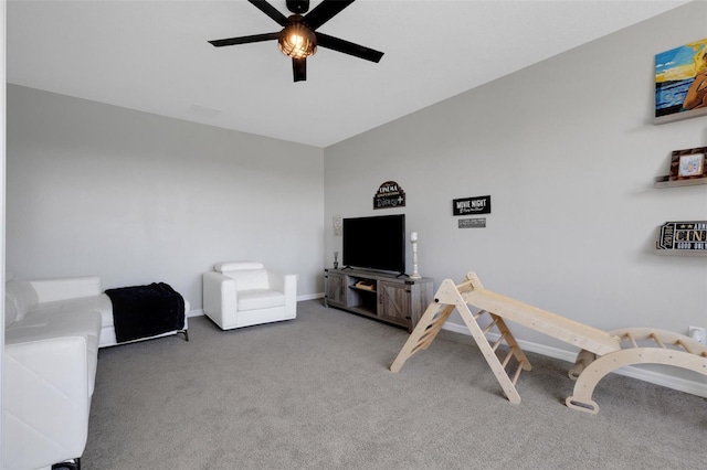 8355 Velda Trl, Sarasota, FL 34241 - living room featuring carpet and a ceiling fan