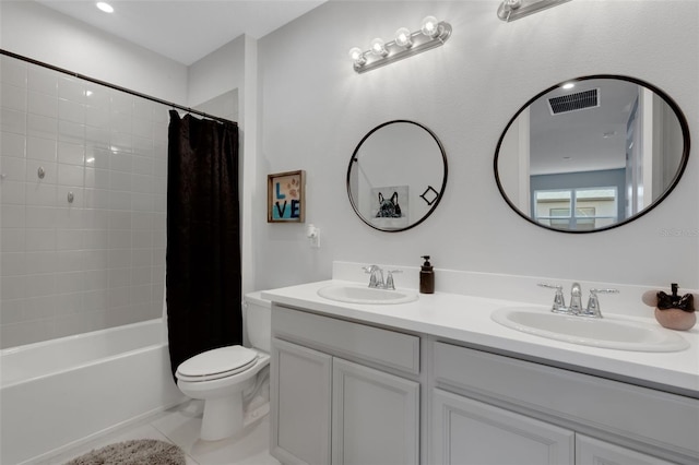8355 Velda Trl, Sarasota, FL 34241 - bathroom with double vanity, shower / bath combo, and tile patterned floors