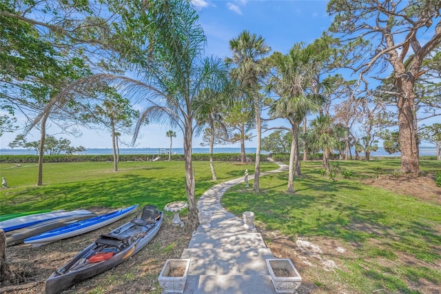 view of yard with a water view