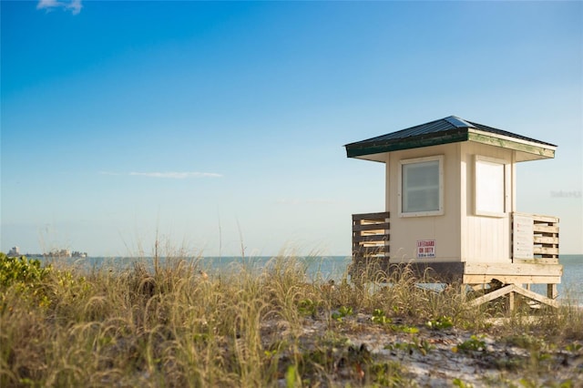 exterior space featuring a water view