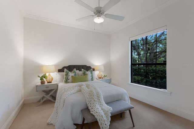 7532 Greystone St, Lakewood Ranch, FL 34202 - bedroom with crown molding, carpet flooring, baseboards, and a ceiling fan