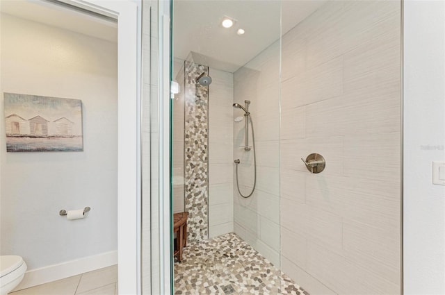 1103 134th St E, Bradenton, FL 34212 - full bathroom with toilet, walk in shower, tile patterned floors, baseboards, and recessed lighting