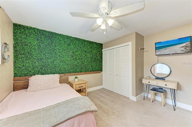 1103 134th St E, Bradenton, FL 34212 - bedroom with baseboards, carpet floors, a closet, and ceiling fan