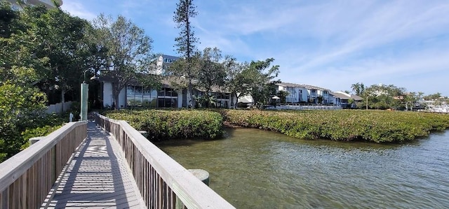 dock area with a water view