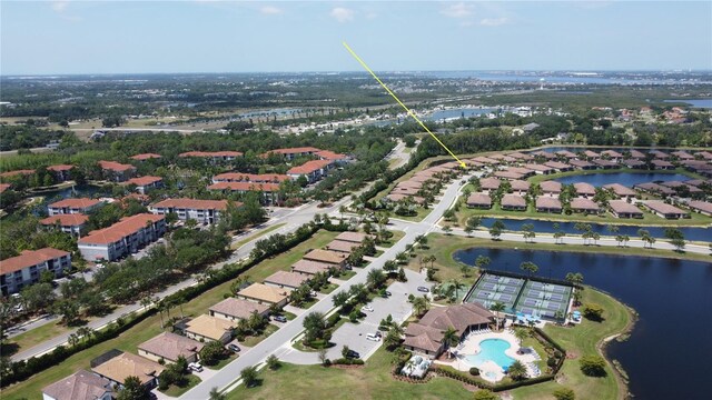 drone / aerial view featuring a water view