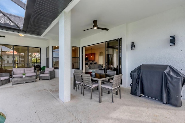 24017 Peppercorn Rd, Punta Gorda, FL 33955 - view of patio with outdoor dining space, a ceiling fan, area for grilling, and an outdoor hangout area