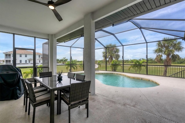 24017 Peppercorn Rd, Punta Gorda, FL 33955 - view of pool featuring a patio area, a ceiling fan, grilling area, a fenced in pool, and a lanai