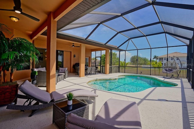 24017 Peppercorn Rd, Punta Gorda, FL 33955 - view of pool with a fenced in pool, a patio, a ceiling fan, a lanai, and an outdoor hangout area