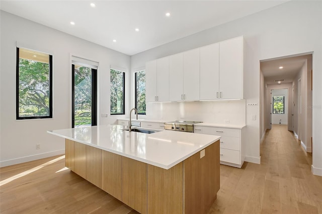 7200 Chameleon Way, Sarasota, FL 34241 - kitchen featuring a sink, light wood-style flooring, baseboards, light countertops, and modern cabinets