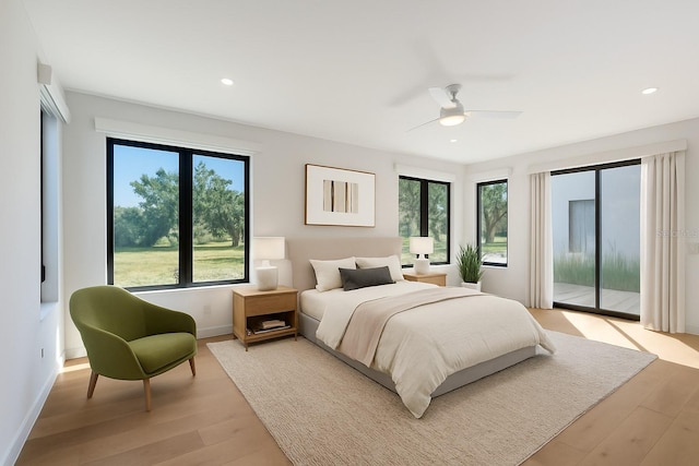 7200 Chameleon Way, Sarasota, FL 34241 - bedroom with access to outside, light wood-type flooring, recessed lighting, and ceiling fan