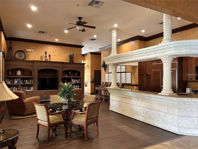 4166 Central Sarasota Pkwy Unit 535, Sarasota, FL 34238 - reception area with ornate columns, a ceiling fan, and visible vents