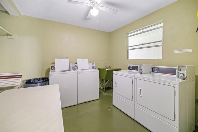 4885 1st St NE Unit 308, Saint Petersburg, FL 33703 - common laundry area featuring independent washer and dryer, a sink, and a ceiling fan
