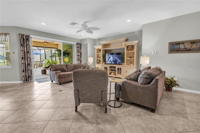 2918 130th Ave E, Parrish, FL 34219 - living room with ceiling fan, light tile patterned flooring, and recessed lighting