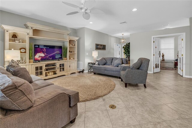 2918 130th Ave E, Parrish, FL 34219 - living area featuring a ceiling fan, light tile patterned flooring, and recessed lighting