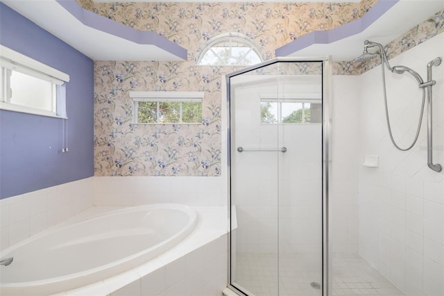 244 Dove Trl, Bradenton, FL 34212 - bathroom with wallpapered walls, a shower stall, and a bath