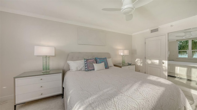 99 Sunset Dr Unit 102, Sarasota, FL 34236 - bedroom with ornamental molding, a ceiling fan, carpet, and baseboards