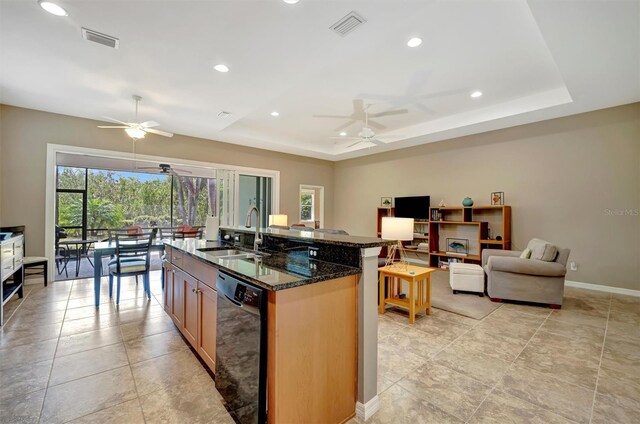 5009 Lake Overlook Ave, Bradenton, FL 34208 - kitchen featuring a sink, visible vents, a ceiling fan, and black dishwasher