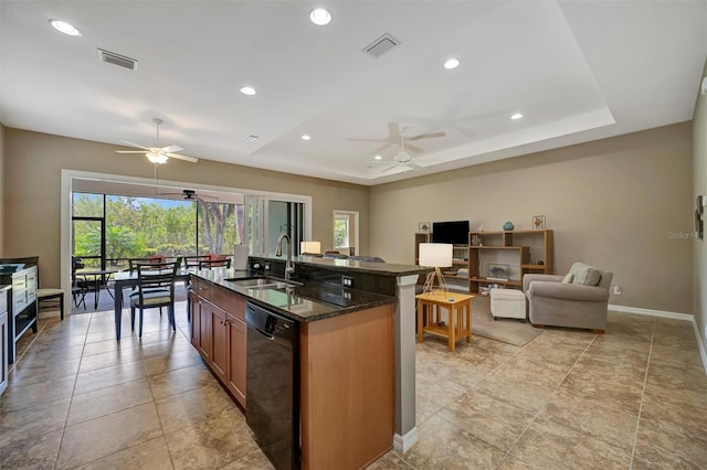 5009 Lake Overlook Ave, Bradenton, FL 34208 - kitchen featuring a sink, visible vents, a ceiling fan, and black dishwasher