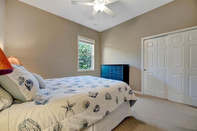 5009 Lake Overlook Ave, Bradenton, FL 34208 - bedroom with carpet floors, baseboards, a ceiling fan, and a closet