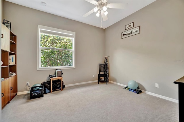 5009 Lake Overlook Ave, Bradenton, FL 34208 - misc room featuring light carpet, ceiling fan, and baseboards