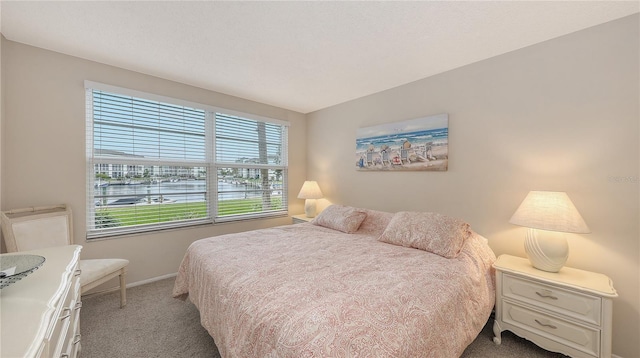 4350 Chatham Dr Unit E-105, Longboat Key, FL 34228 - bedroom featuring carpet floors, baseboards, and a water view