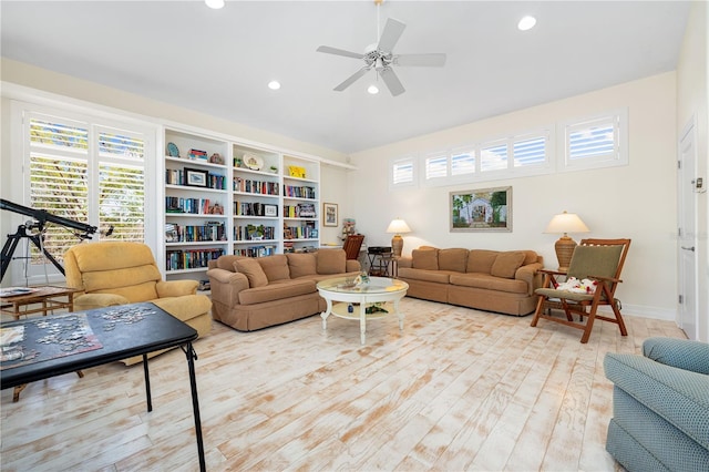 8592 Hidden Lagoon Rd, Sarasota, FL 34242 - living area featuring recessed lighting, ceiling fan, and wood finished floors