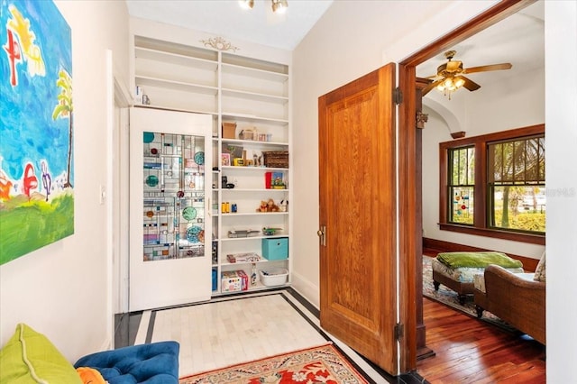 2326 2nd Ave E, Bradenton, FL 34208 - foyer with hardwood / wood-style flooring, a ceiling fan, and arched walkways
