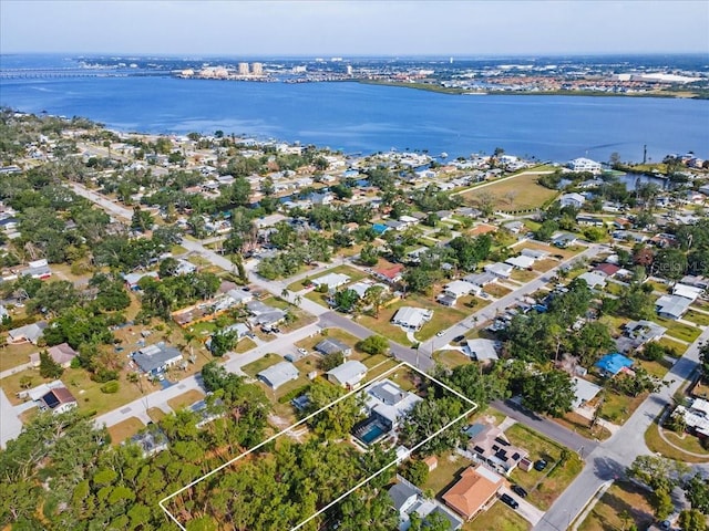 2326 2nd Ave E, Bradenton, FL 34208 - aerial perspective of suburban area with a nearby body of water and property boundaries highlighted
