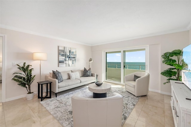1750 Benjamin Franklin Dr Unit 6B, Sarasota, FL 34236 - living area with ornamental molding