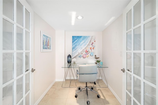 1750 Benjamin Franklin Dr Unit 6B, Sarasota, FL 34236 - office with french doors and light tile patterned floors