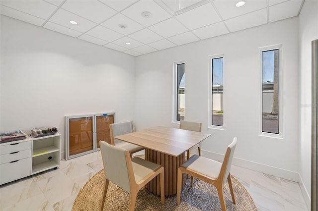 1750 Benjamin Franklin Dr Unit 6B, Sarasota, FL 34236 - dining room with a paneled ceiling, light marble finish flooring, and recessed lighting