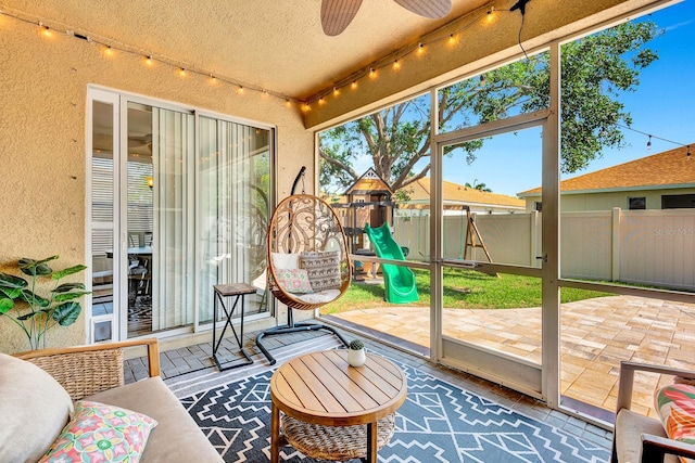 6729 45th Ter E, Bradenton, FL 34203 - sunroom / solarium featuring a ceiling fan and track lighting