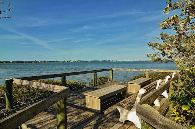 view of dock featuring a deck with water view