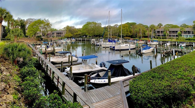 dock area featuring a water view