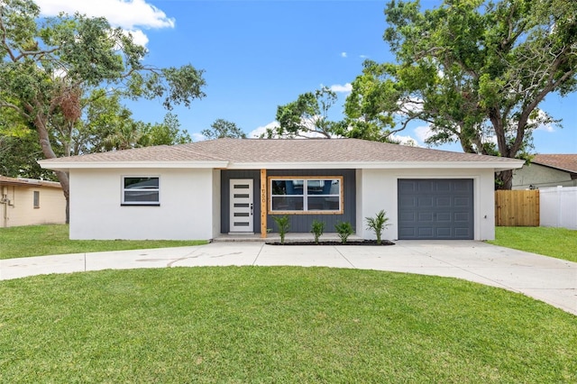 1050 55th Ave S, Saint Petersburg, FL 33705 - view of front facade featuring an attached garage, driveway, stucco siding, and roof with shingles