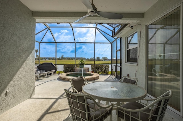 1322 Millbrook Cir, Bradenton, FL 34212 - view of patio / terrace featuring a lanai, a water view, and an in ground hot tub