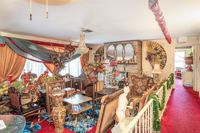 dining space featuring visible vents and carpet