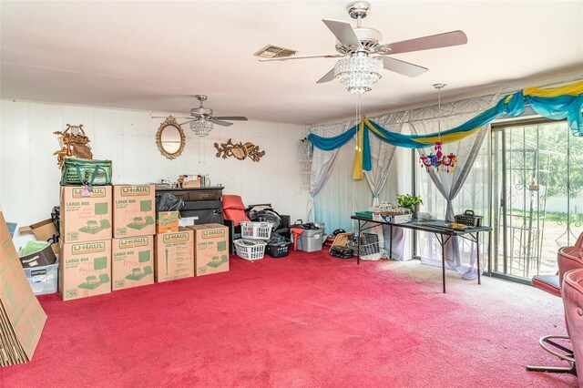 storage room with ceiling fan