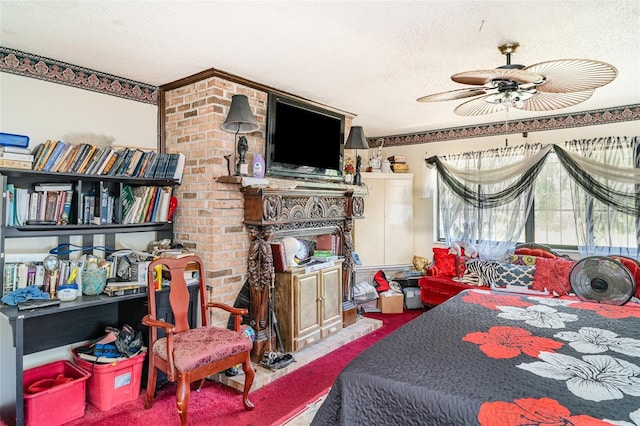 carpeted bedroom featuring a textured ceiling