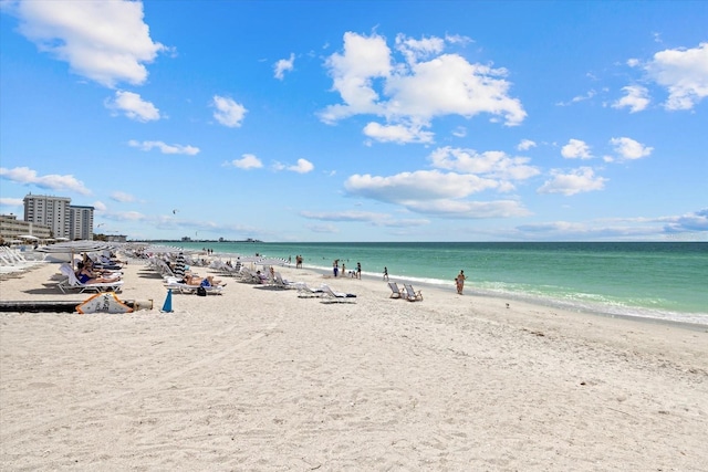 property view of water featuring a beach view