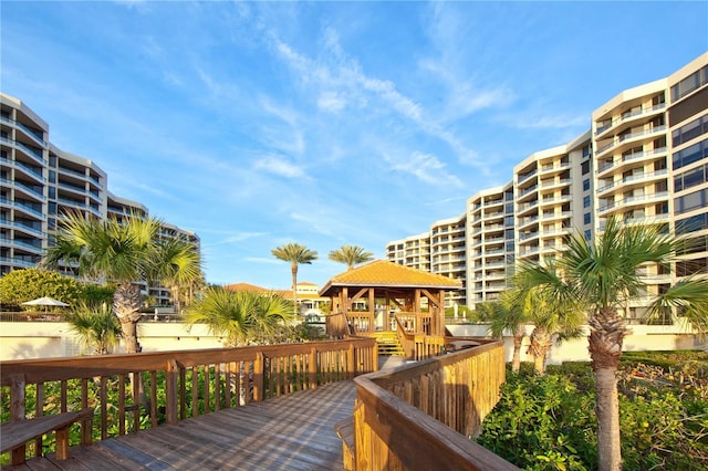 wooden terrace with a gazebo