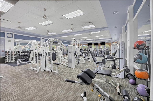 5881 Girona Pl, Sarasota, FL 34238 - gym featuring carpet floors and a drop ceiling