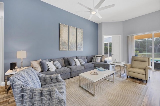 5881 Girona Pl, Sarasota, FL 34238 - living area featuring wood finished floors and ceiling fan