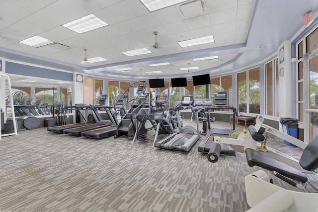 5881 Girona Pl, Sarasota, FL 34238 - workout area featuring a paneled ceiling and carpet floors