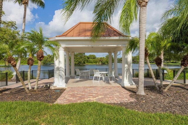5881 Girona Pl, Sarasota, FL 34238 - view of patio featuring a gazebo and a water view