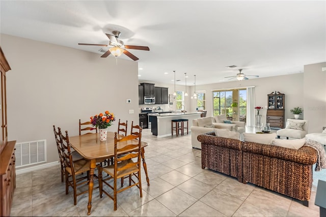 6124 35th Ct E, Bradenton, FL 34203 - dining area with visible vents, light tile patterned floors, a ceiling fan, and recessed lighting