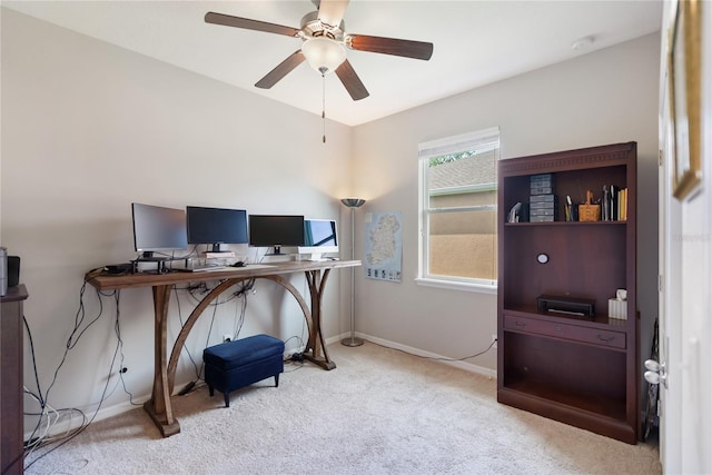6124 35th Ct E, Bradenton, FL 34203 - carpeted home office featuring a ceiling fan and baseboards