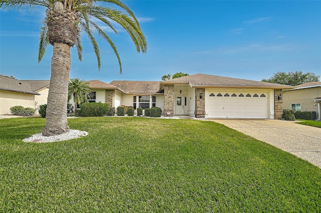 4360 Presidential Avenue Cir E, Bradenton, FL 34203 - ranch-style house featuring a garage, a front yard, driveway, and brick siding